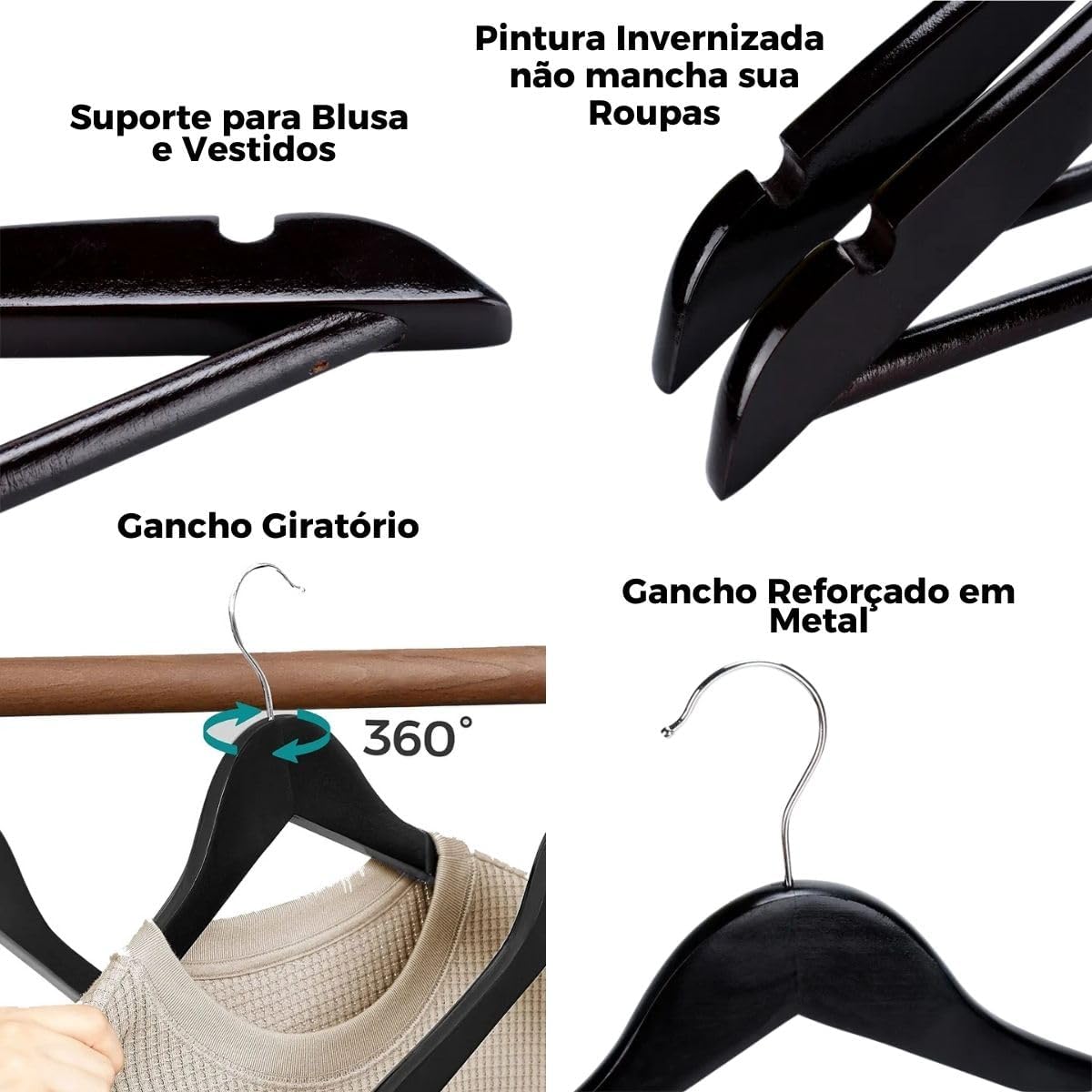 Cabides de Madeira Maciça Marfim Reforçados até 5kg — foto 4
