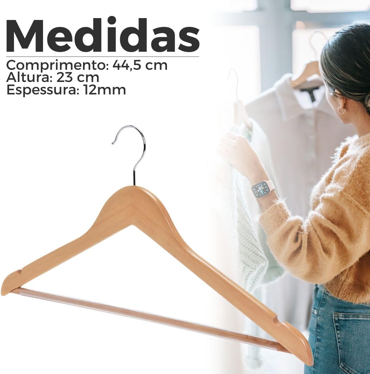Cabides de Madeira Maciça Marfim Reforçados até 5kg — foto 3
