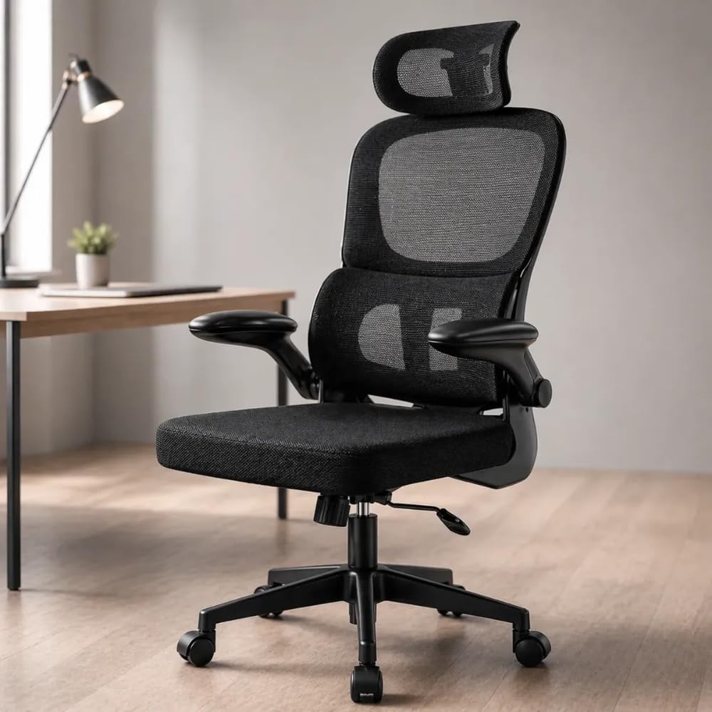 Cadeira de Escritório Ergonômica Suporte Lombar Independente Ajustável Tela Respirável Encosto de Cabeça Regulável Altura Ajustável Resistente Premium