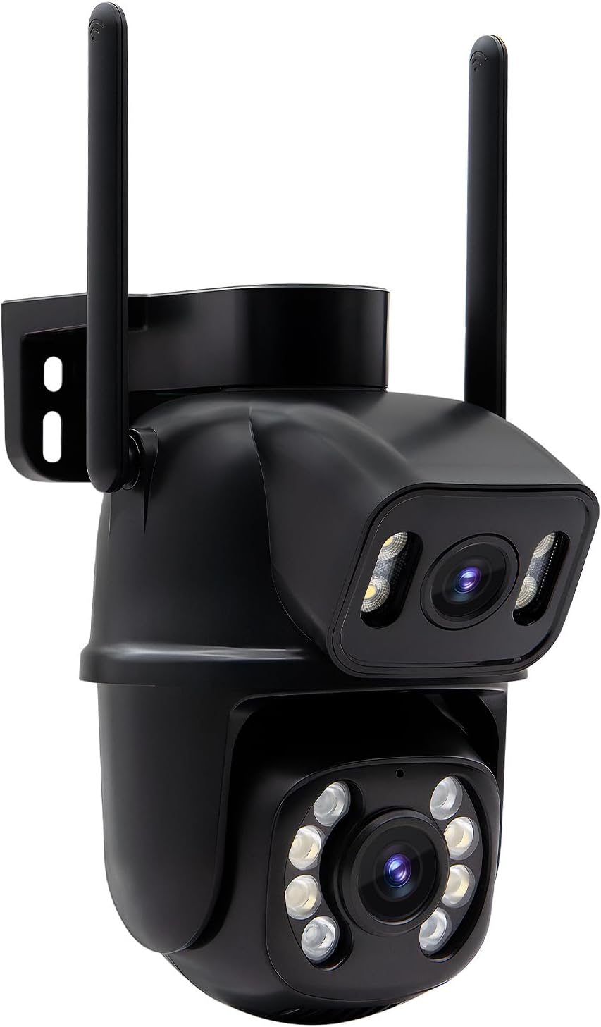 Câmera IP Sem Fio de Segurança Externa HD 3MP, Câmera de Visão Noturna Infravermelha WiFi, Dupla Lente Grande Angular, IP66 à Prova D'água e à Prova de Poeira, Chamada de Voz Bidireciona