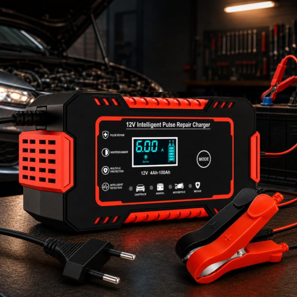 Carregador de Bateria Inteligente 12V 6A para Carros e Motos