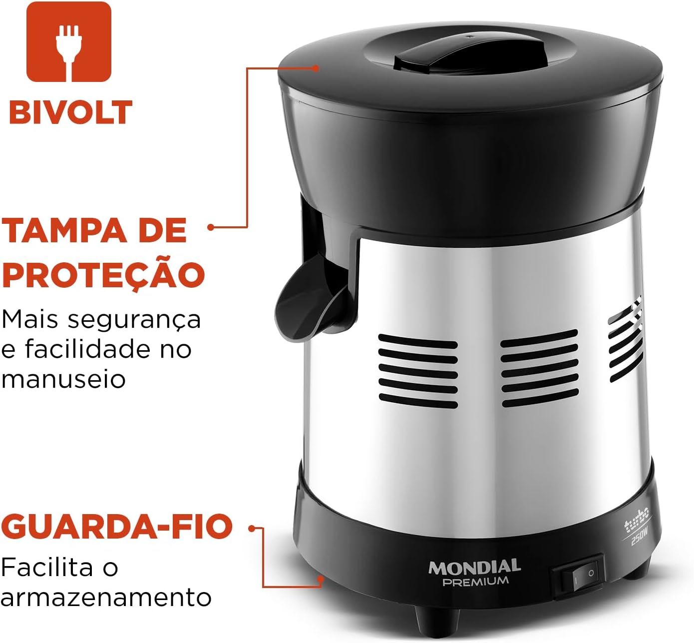 Espremedor de Frutas 250W 1 Litro com 2 Cones — foto 5