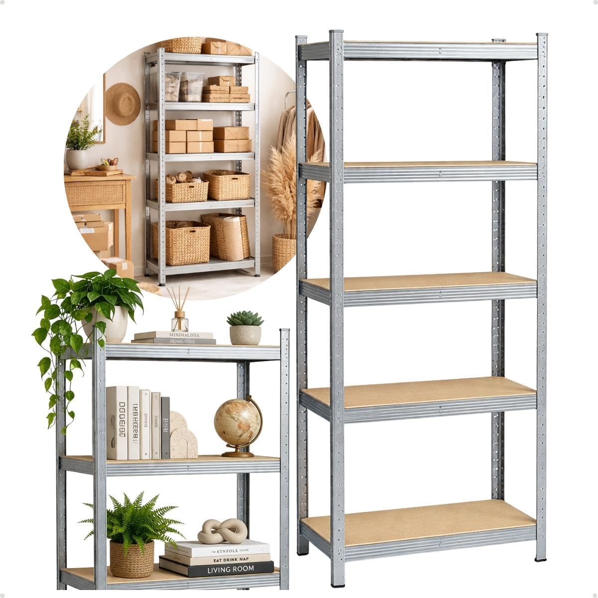 Estante Aço Galvanizado 5 Prateleiras Mdf Até 375kg 180cm X 60cm X 30cm: Escritório, Prateleira para Livros e Estante Organizadora Multiuso para Cozinha, Sala, Sapateira
