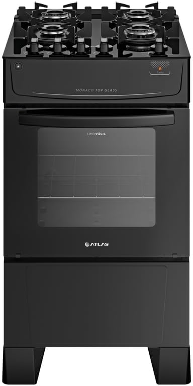 Fogão Atlas 4 Bocas preto Mônaco Top Glass com Acendimento automático - Bivolt