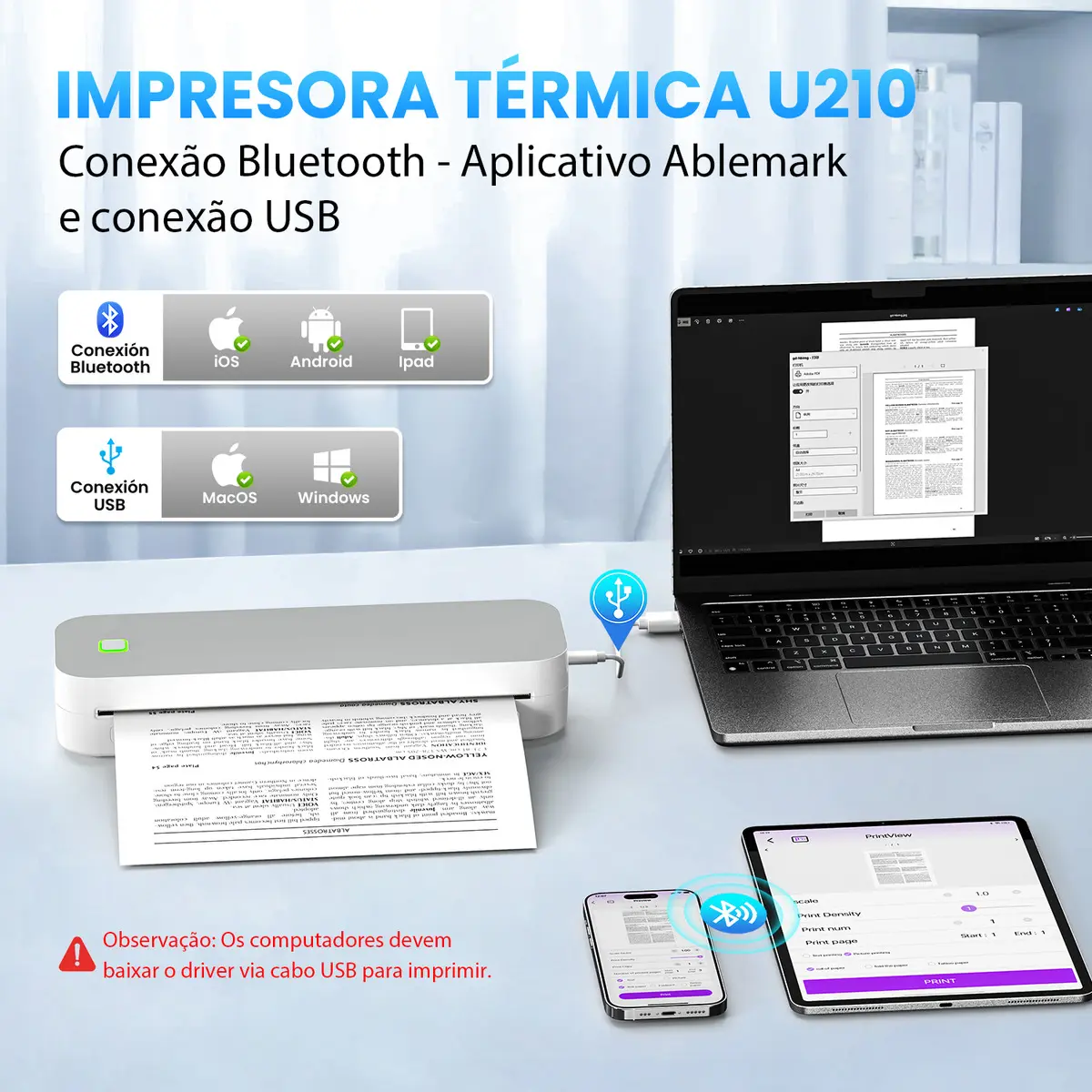 Impressora Portátil Ablemark A4 sem Tinta Com Bluetooth — foto 4