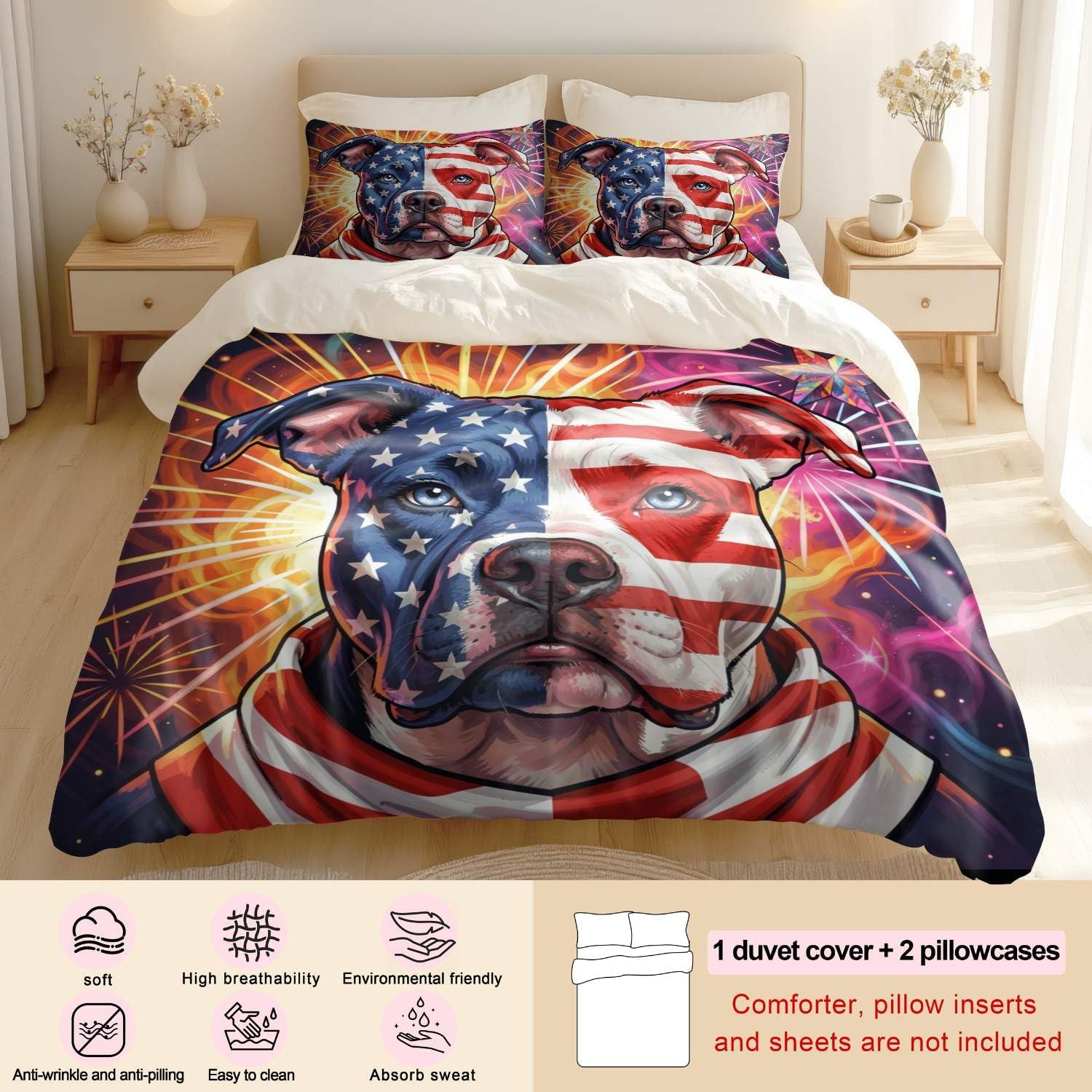 Jogo de Cama Patriótico Bandeira Americana Impressão Digital 3D — foto 3