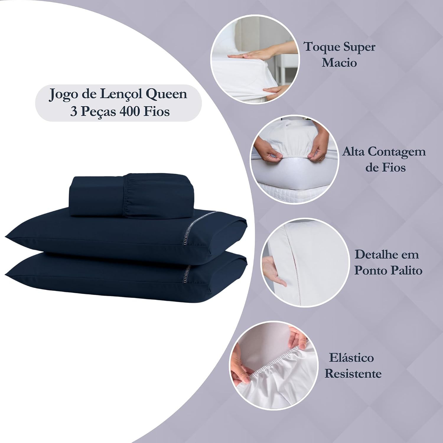 Jogo de Lençol Queen Percal 400 Fios Toque Acetinado — foto 2