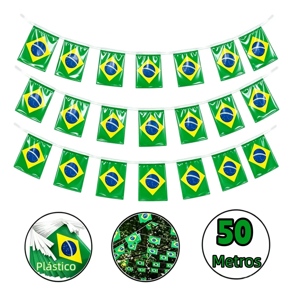 Kit 50/80 Metros Bandeirinhas Varal Brasil Copa Do Mundo2026