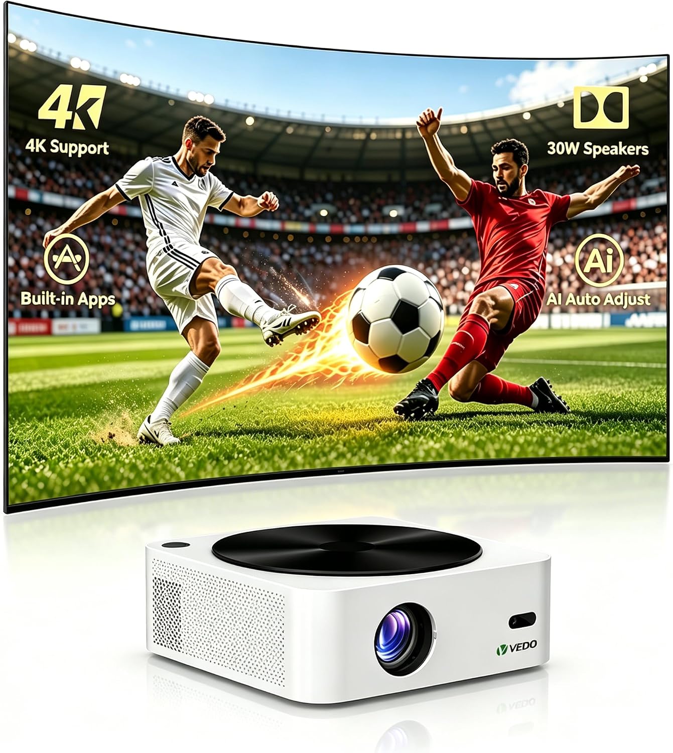 Projetor 4K 1080P Android 9.0 Projetor 12000 Lumens 5G WiFi BT5.0 Home Theater Autofoco Digital, Auto Correccao Trapezoide