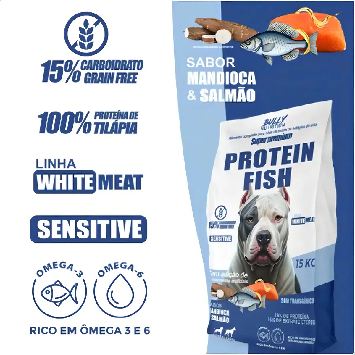 Protein Fish 15kg Bully Nutrition sabor mandioca e Salmão — foto 3
