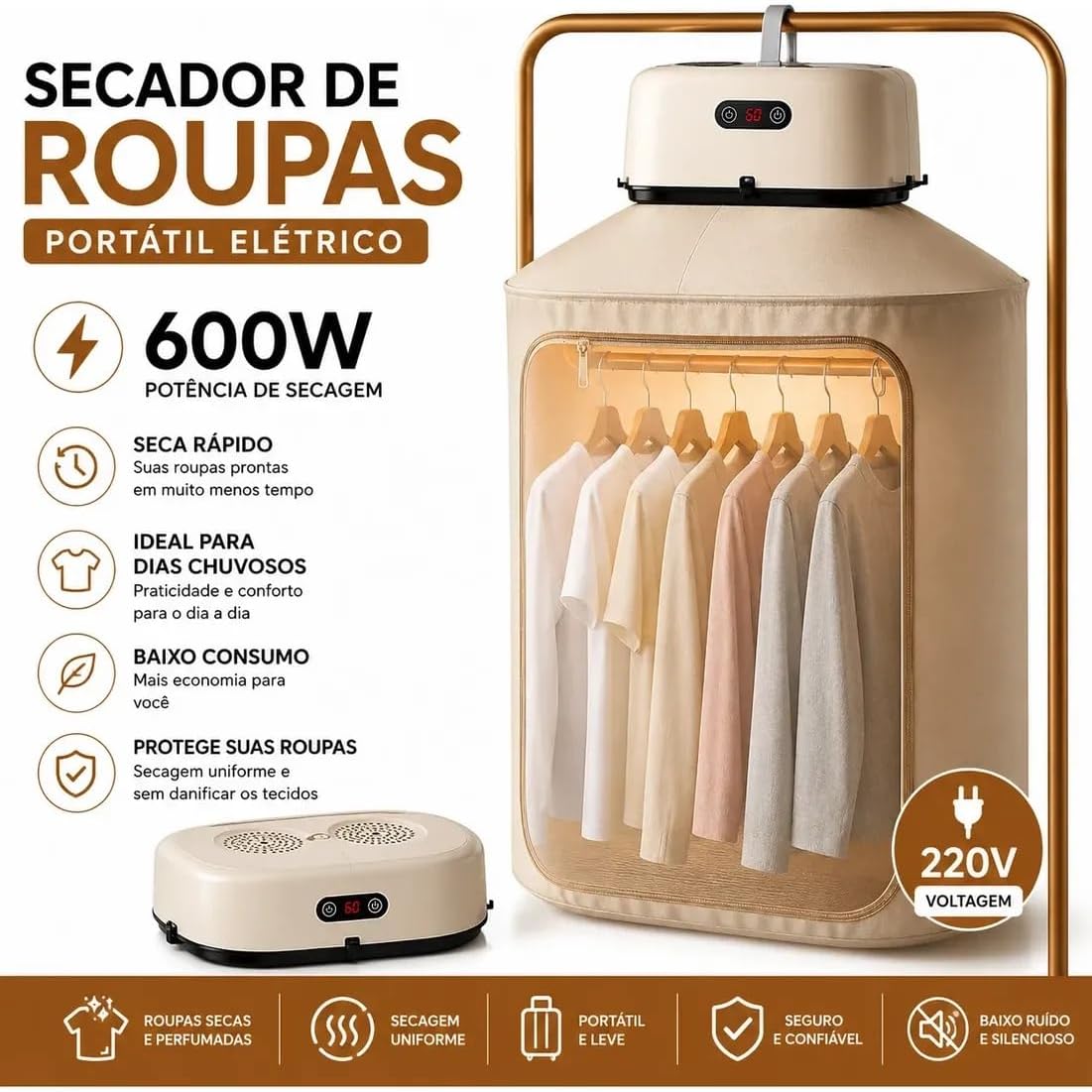 Secador De Roupas Portátil Elétrico Aquecedor Varal Dobráve 220V — foto 3
